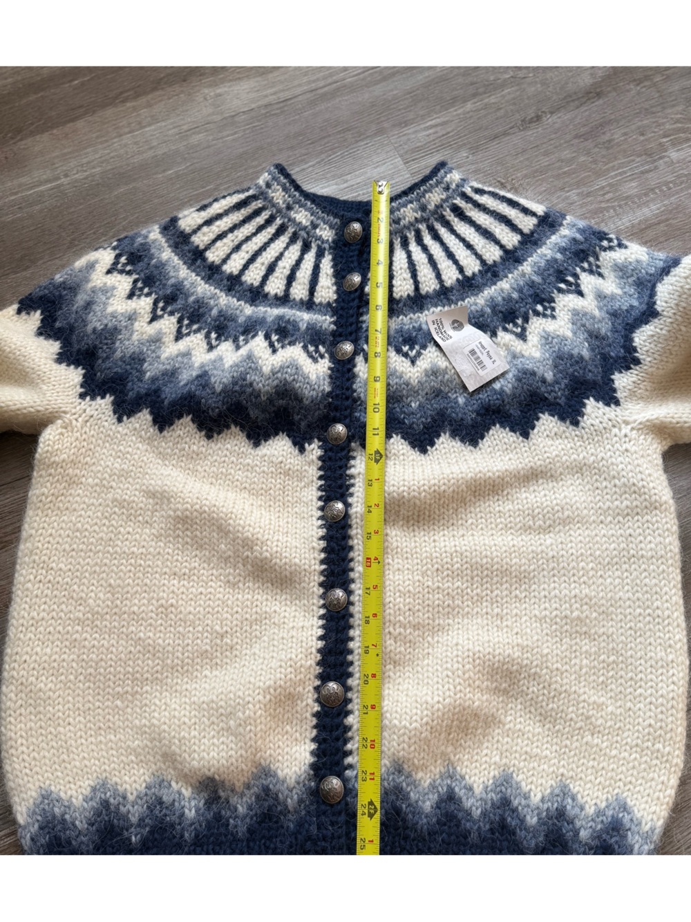 The Hand Knitting Assoc of Iceland Style Pure Wool Cardigan Sweater Navy Blue XL - Picture 14 of 15